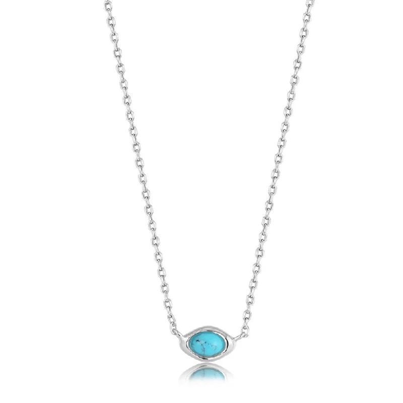 Best necklaces and pendants with black diamonds for an edgy, bold statement-Sterling Silver Oval Synthetic Turquoise Solitaire Necklace by Ania Haie