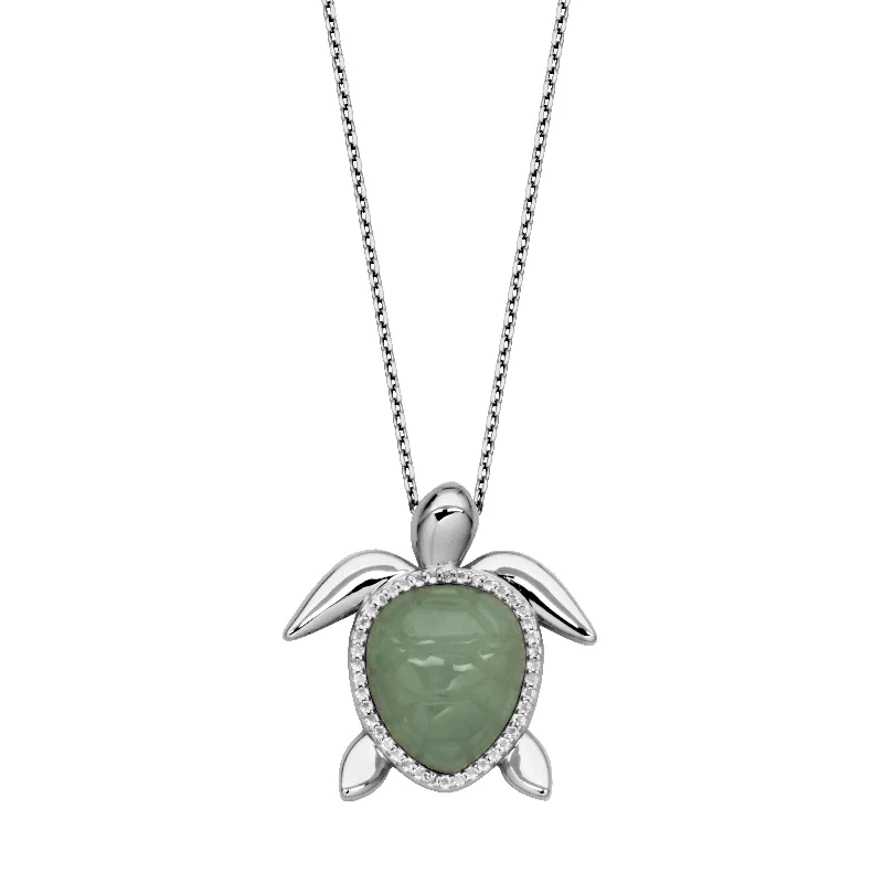 Necklaces and pendants with zodiac constellation designs for an astrological touch-Sterling Silver Pear-Shaped Jade & White Topaz Turtle Necklace by Samuel B.