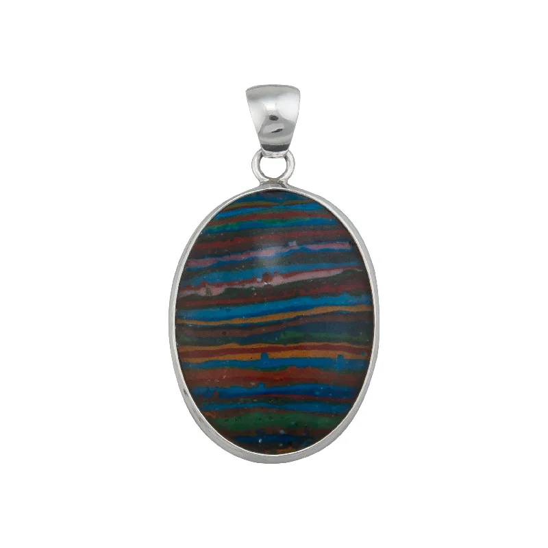 Best necklaces and pendants with personalized coordinates for a special keepsake-Sterling Silver Rainbow Calsilica Oval Pendant