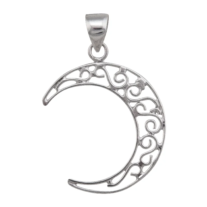 Elegant necklaces and pendants with onyx stones for a sleek, polished look-Sterling Silver Swirl Cutout Crescent Moon Pendant