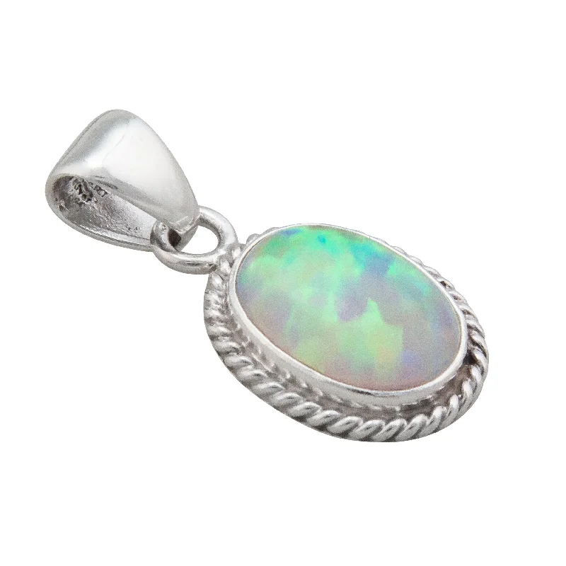 Beautiful necklaces and pendants with gemstone teardrops for an elegant effect-Sterling Silver White Synthetic Opal Rope Pendant