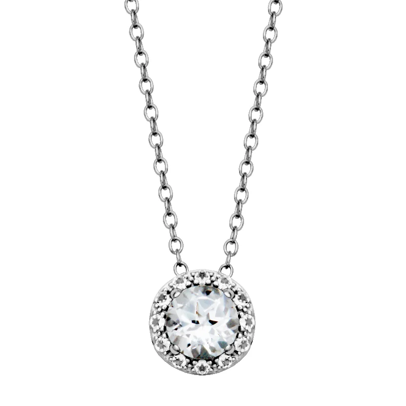 Best necklaces and pendants for everyday wear with minimalist designs-Sterling Silver White Topaz Halo Necklace by Samuel B.