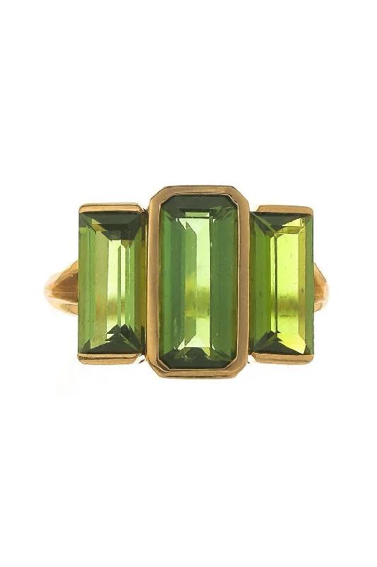 Rings with bezel-set peridot for safety -Supreme Deco Ring