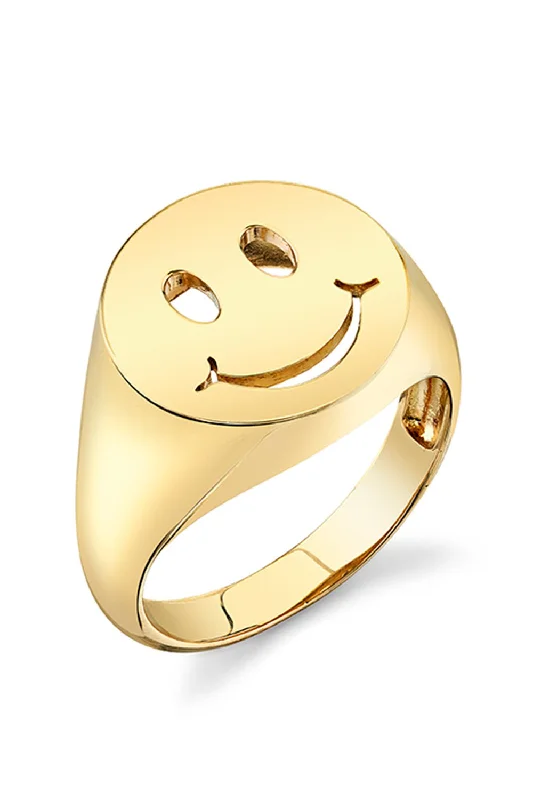 Rings with double bands for modern twist -Pure Happy Face Signet Ring