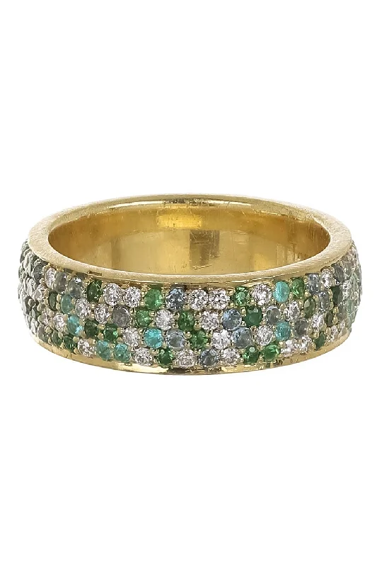 Rings with sleek black agate for edge -Tsavorite Paraiba and Diamond Eternity Band