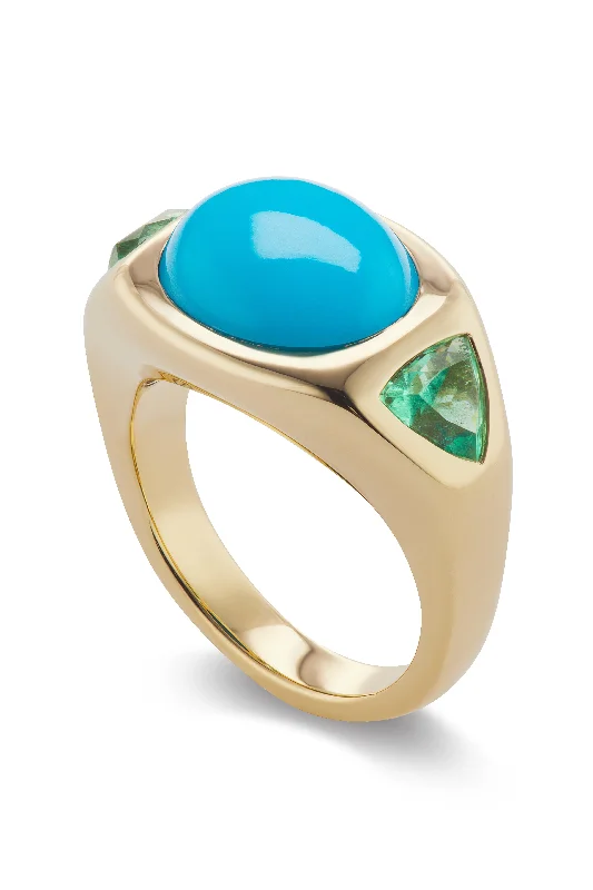 Rings with hexagon-cut stones for trendiness -Turquoise and Emerald Gypsy Ring