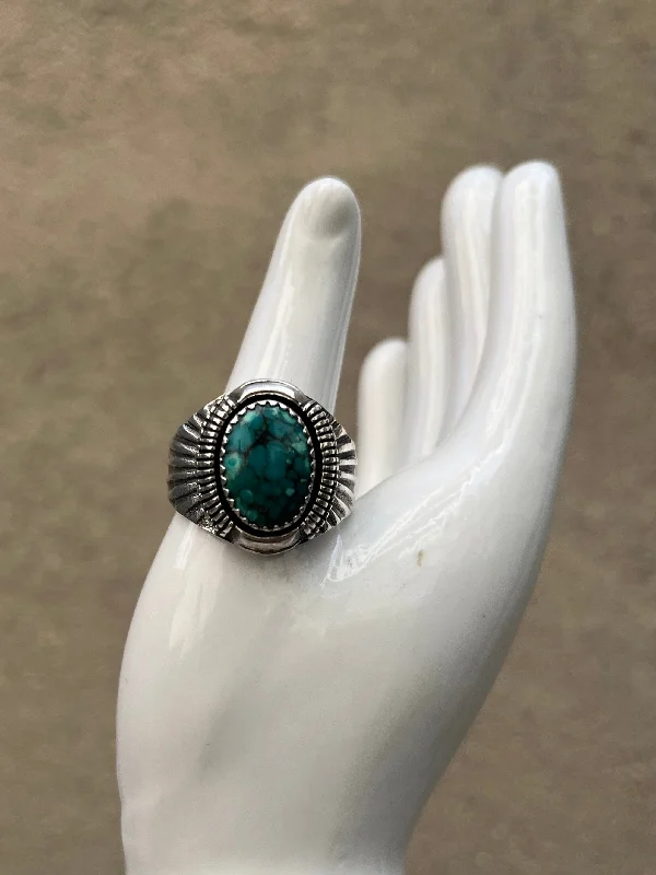 Rings with lapis lazuli for rich blue -Vintage Navajo Spiderweb Turquoise Ring