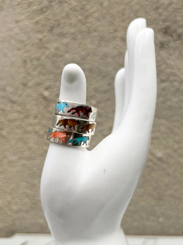 Rings with aquamarine stones for ocean charm -Vintage Wolf Bands (size options)