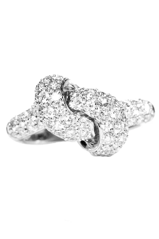 Rings with hexagon-cut stones for trendiness -White Gold Diamond Love Knot Ring