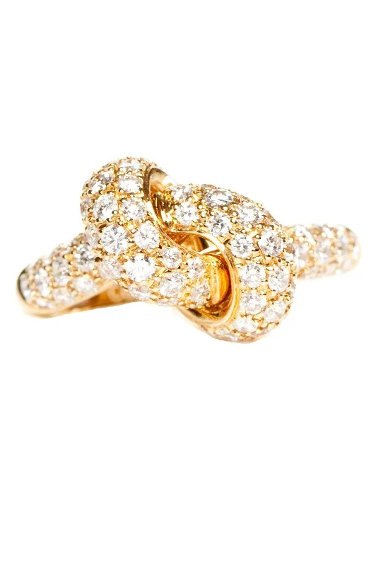 Platinum rings with sparkling sapphire center stones -Yellow Gold Diamond Love Knot Ring